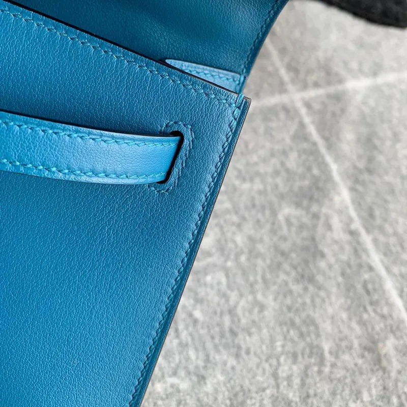 KELLY POCHETTE SWIFT LEATHER BLEU IZMIR WITH PALLADIUM HARDWARE (PHW) - 3