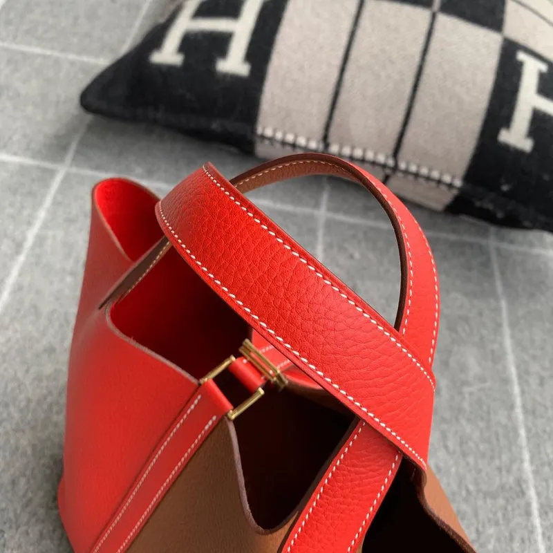PICOTIN 18 LOCK CLEMENCE LEATHER BI-COLOR ROUGE DE COEUR & GOLD WITH GOLD HARDWARE (GHW) - 4