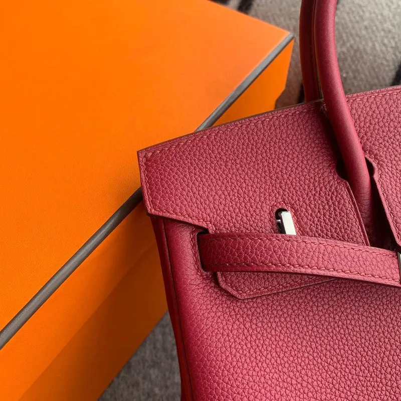 BIRKIN 25 TOGO LEATHER ROUGE GRENAT PALLADIUM HARDWARE (PHW) - 4