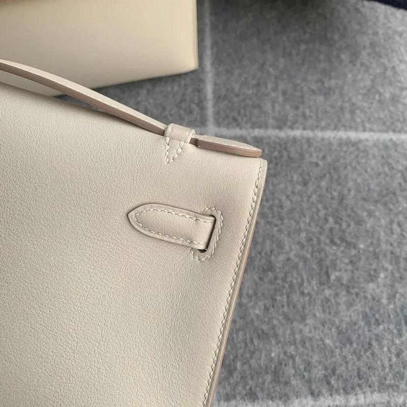 KELLY POCHETTE SWIFT LEATHER CRAIE WITH PALLADIUM HARDWARE (PHW) - 5