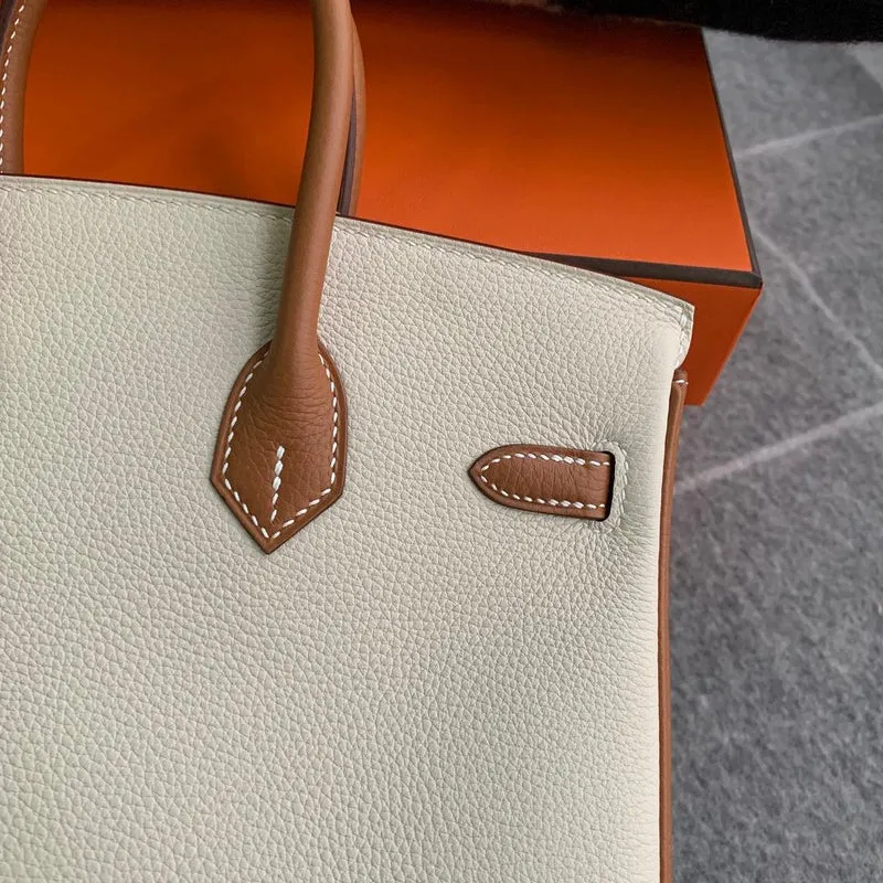 BIRKIN 25 TOGO LEATHER HORSESHOE STAMP (HSS) BI-COLOR CRAIE & GOLD WITH GOLD HARDWARE (GHW) - 5