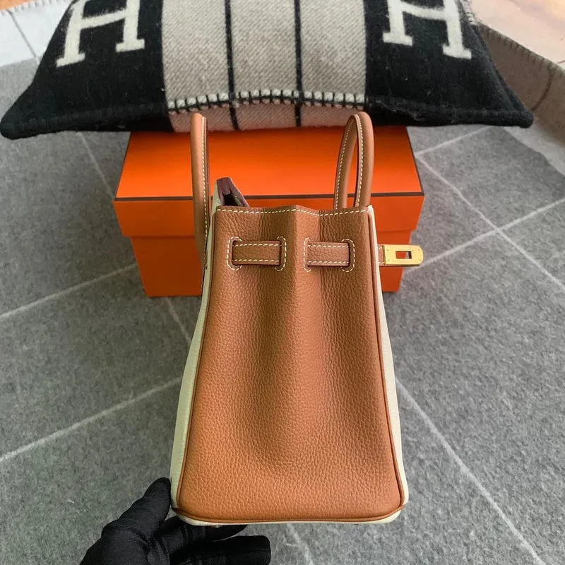 BIRKIN 25 TOGO LEATHER HORSESHOE STAMP (HSS) BI-COLOR CRAIE & GOLD WITH GOLD HARDWARE (GHW) - 3