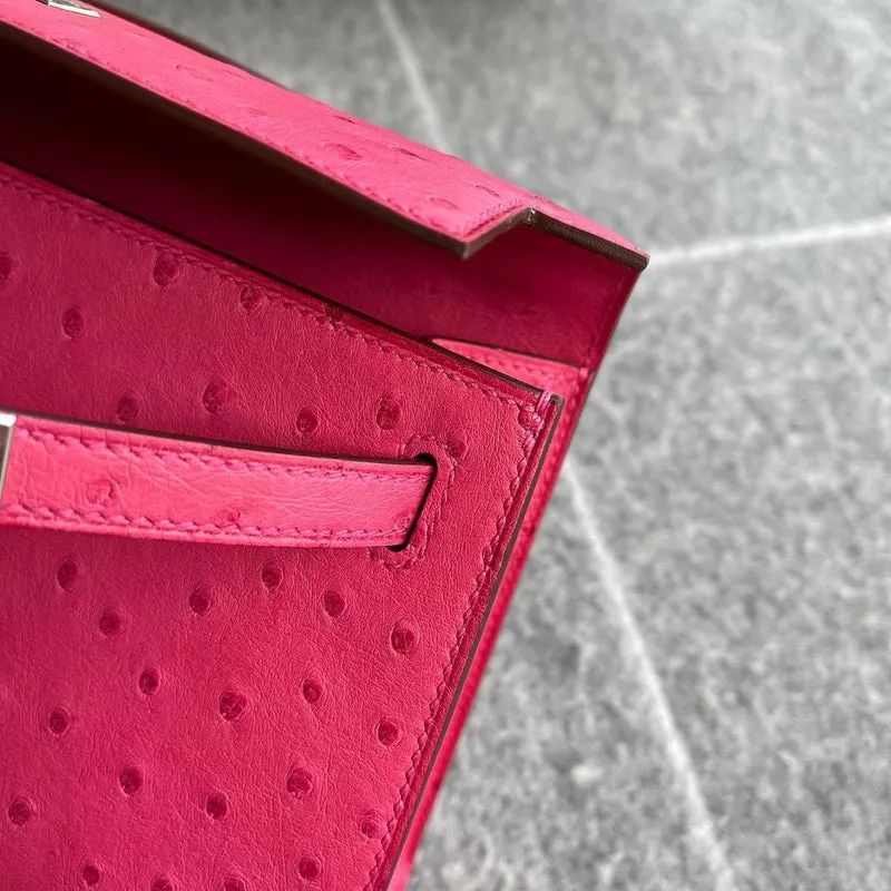 KELLY POCHETTE OSTRICH LEATHER ROSE TYRIEN WITH PALLADIUM HARDWARE (PHW) - 3