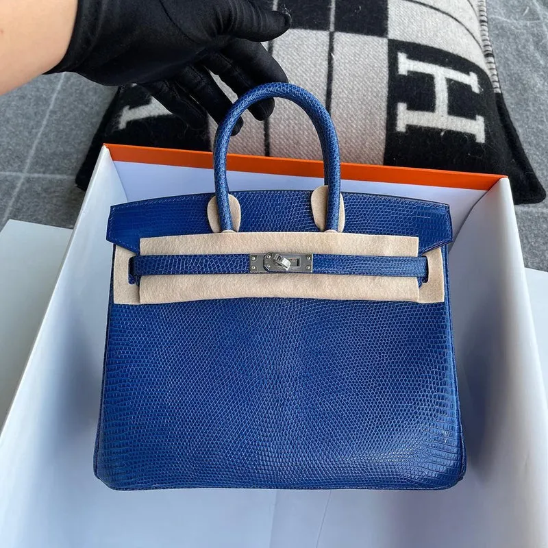 BIRKIN 25 LIZARD LEATHER 7T BLUE ELECTRIC WITH PALLADIUM HARDWARE (PHW) - 7