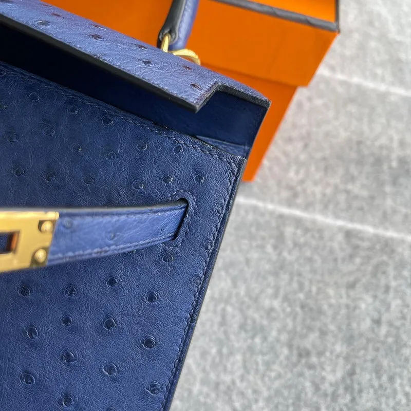 KELLY 25 OSTRICH LEATHER BLEU SAPHIR WITH GOLD HARDWARE (GHW) - 4