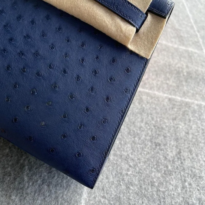 KELLY 25 OSTRICH LEATHER BLEU SAPHIR WITH GOLD HARDWARE (GHW) - 5
