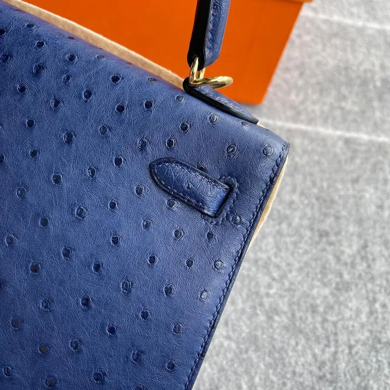 KELLY 25 OSTRICH LEATHER BLEU SAPHIR WITH GOLD HARDWARE (GHW) - 3