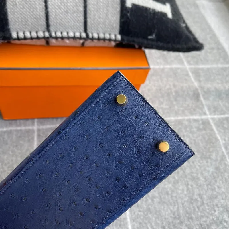 KELLY 25 OSTRICH LEATHER BLEU SAPHIR WITH GOLD HARDWARE (GHW) - 7