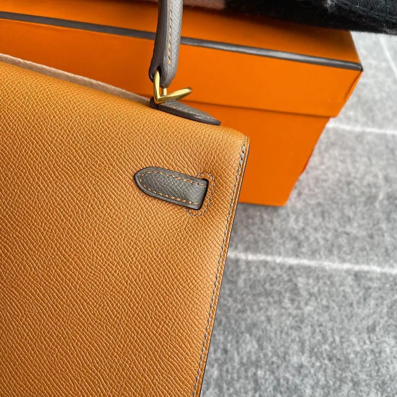 KELLY 25 EPSOM LEATHER HORSESHOE STAMP (HSS) BI-COLOR TOFFEE & ETAIN WITH GOLD HARDWARE (GHW) - 3