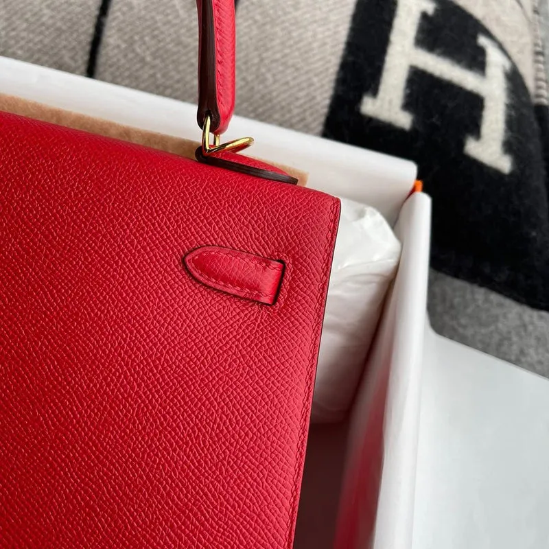 KELLY 25 EPSOM LEATHER ROUGE CASAQUE WITH GOLD HARDWARE (GHW) - 3