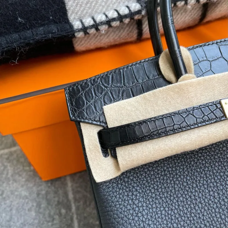 BIRKIN 25 TOUCH MATTE NILOTICUS CROCODILE LEATHER & TOGO LEATHER NOIR (BLACK) WITH GOLD HARDWARE (GHW) - 3