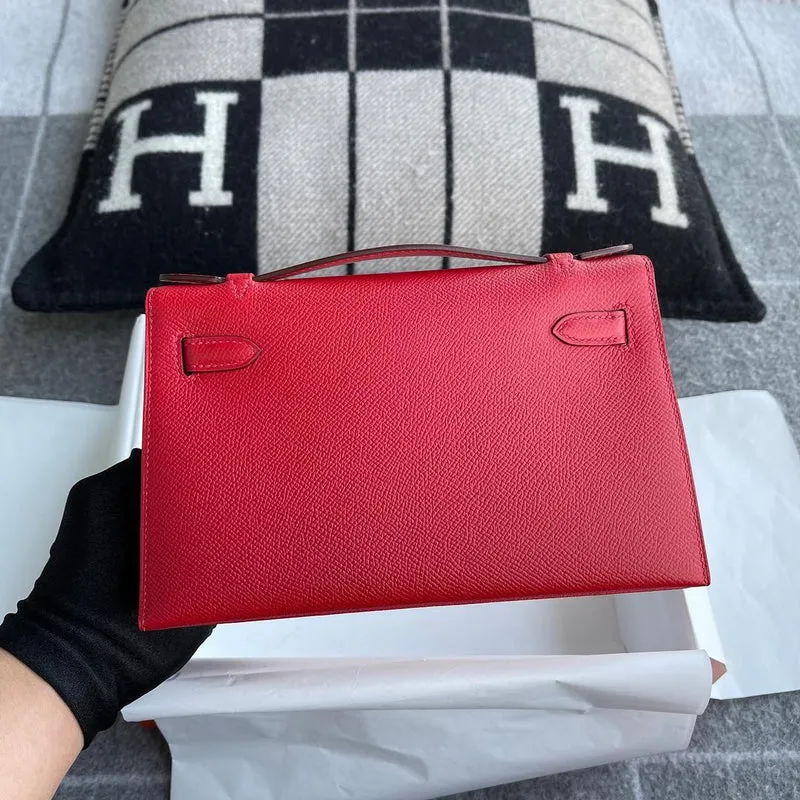 KELLY POCHETTE EPSOM LEATHER ROUGE CASAQUE WITH GOLD HARDWARE (GHW) - 2