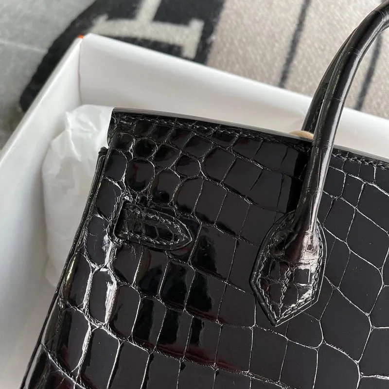 BIRKIN 25 SHINY NILOTICUS CROCODILE LEATHER NOIR (BLACK) WITH GOLD HARDWARE (GHW) - 3