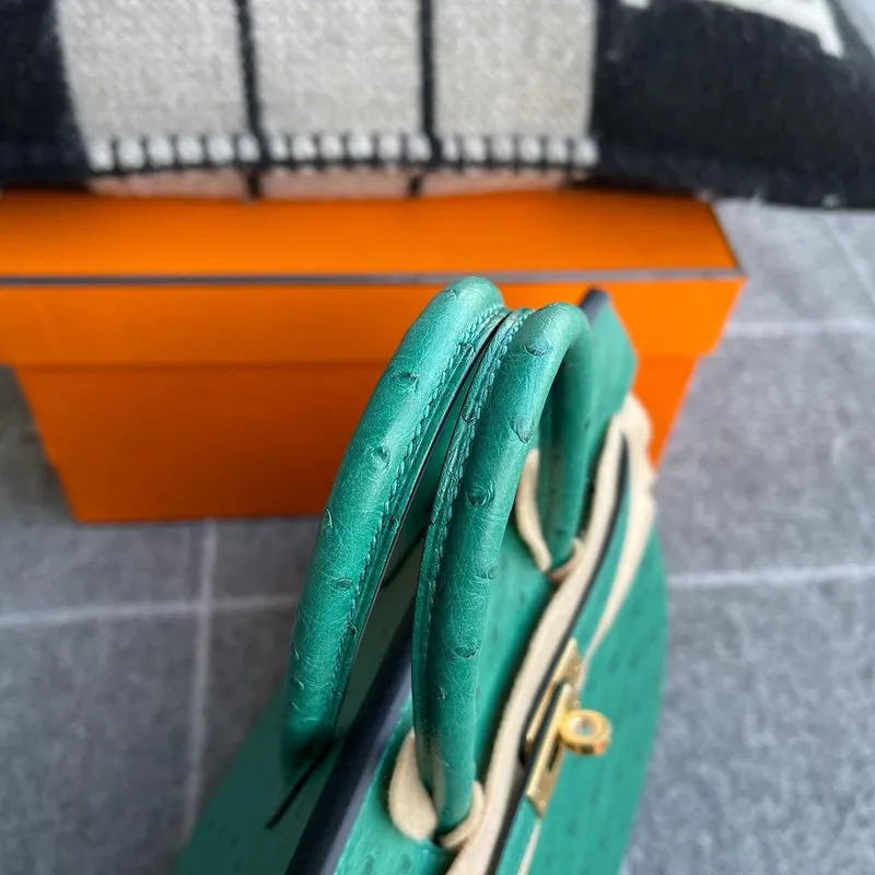 BIRKIN 25 OSTRICH LEATHER VERT VERTIGO WITH GOLD HARDWARE (GHW) - 3