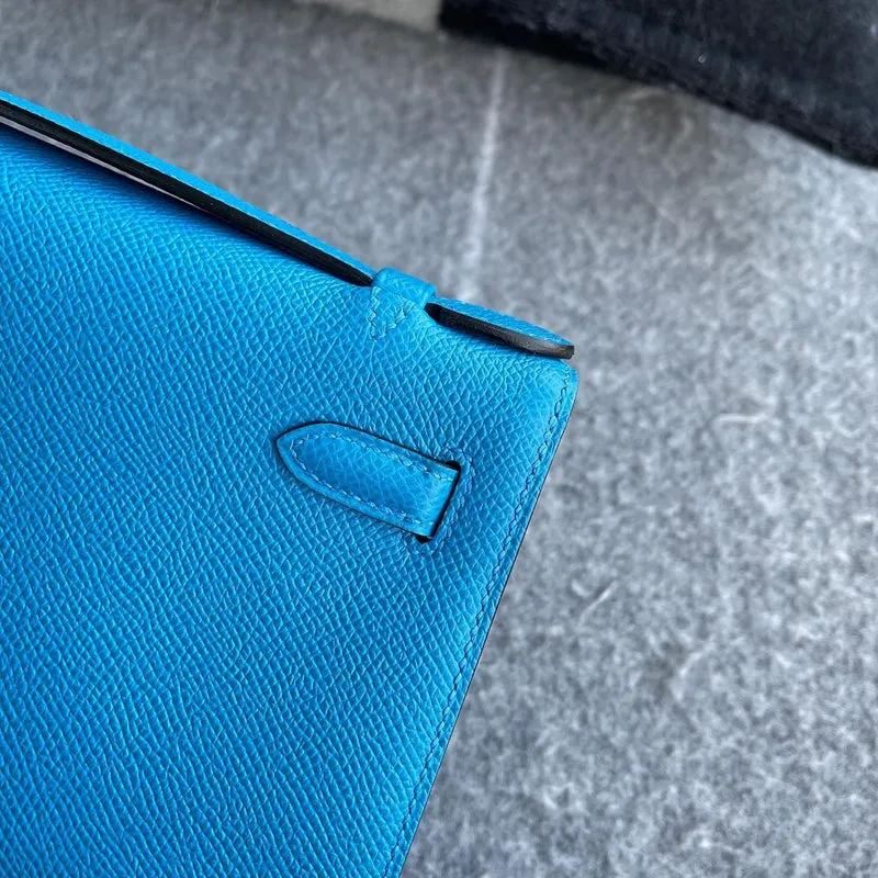 KELLY POCHETTE EPSOM LEATHER BLEU IZMIR WITH PALLADIUM HARDWARE (PHW) - 4