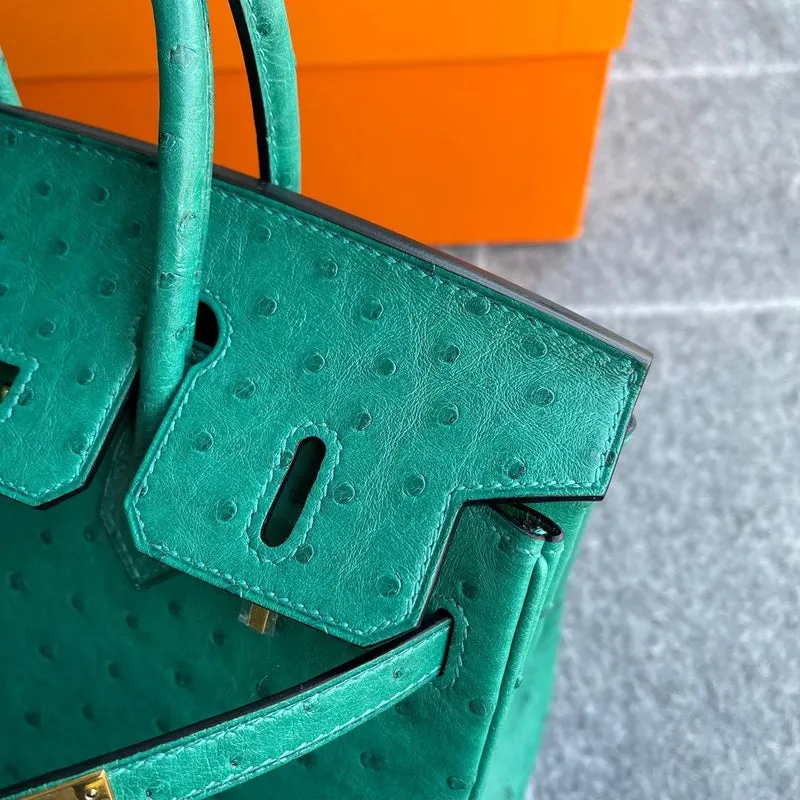 BIRKIN 25 OSTRICH LEATHER VERT VERTIGO WITH GOLD HARDWARE (GHW) - 4