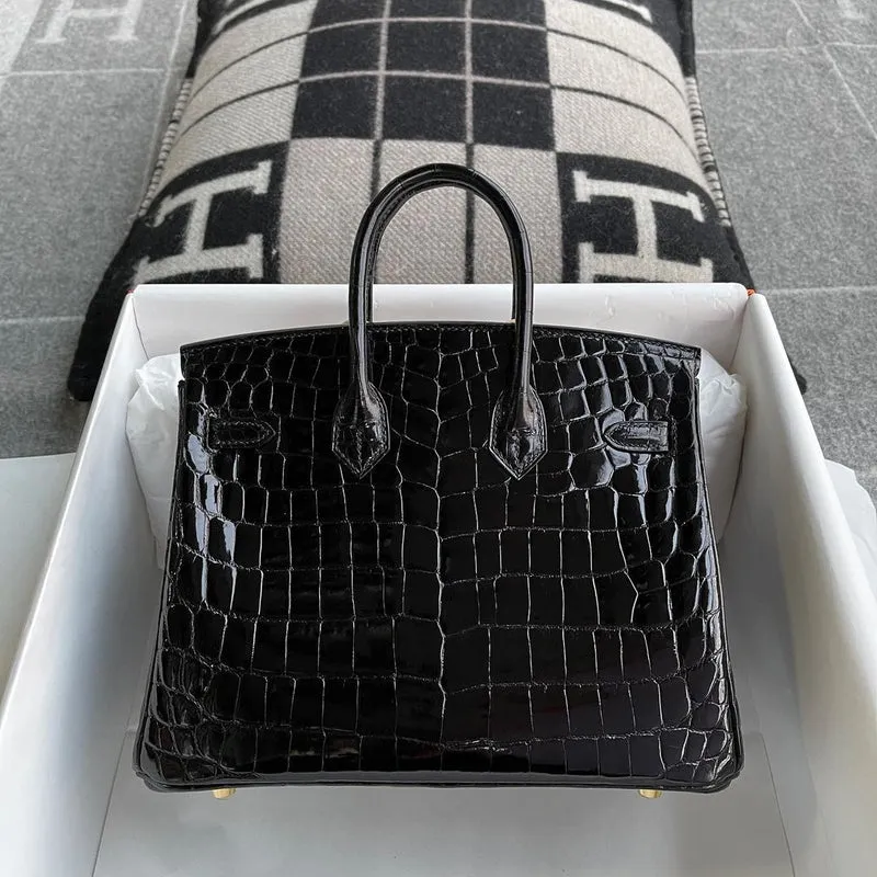 BIRKIN 25 SHINY NILOTICUS CROCODILE LEATHER NOIR (BLACK) WITH GOLD HARDWARE (GHW) - 2