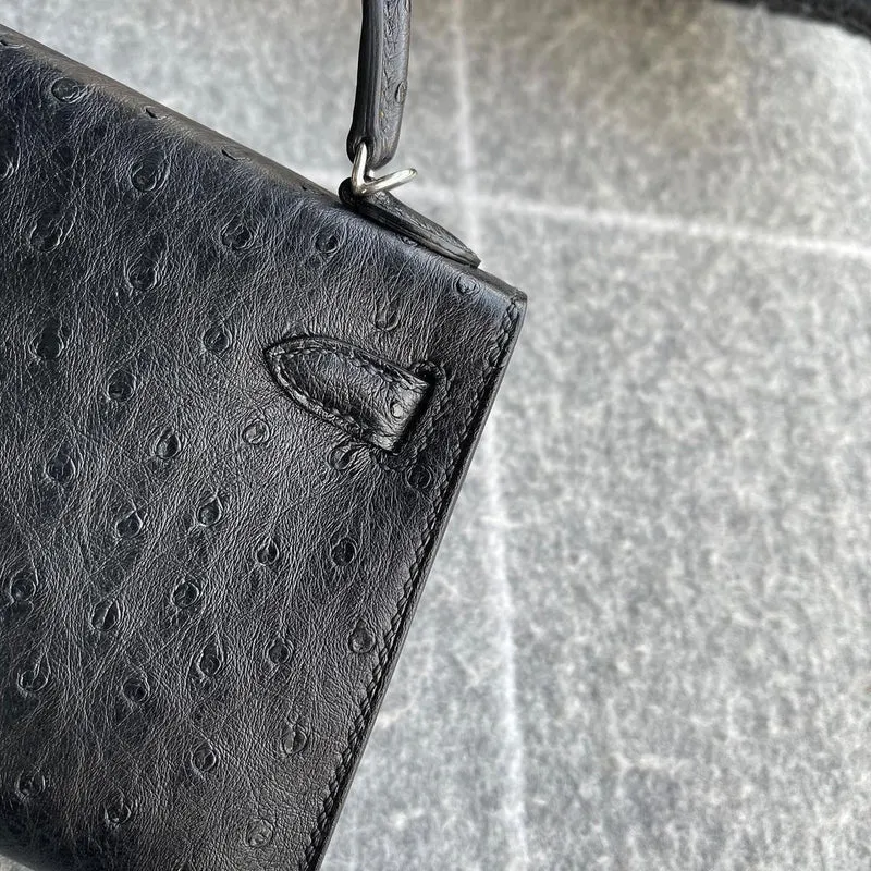 MINI KELLY II (20) OSTRICH LEATHER NOIR (BLACK) WITH PALLADIUM HARDWARE (PHW) - 5