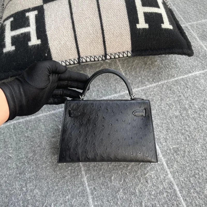 MINI KELLY II (20) OSTRICH LEATHER NOIR (BLACK) WITH PALLADIUM HARDWARE (PHW) - 2
