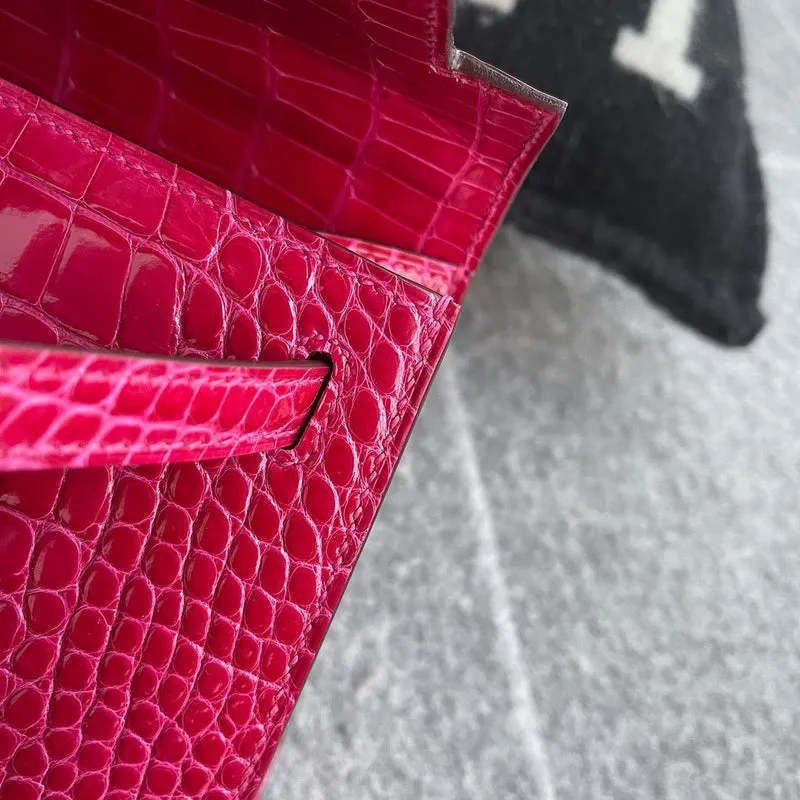 KELLY POCHETTE SHINY MISSISSIPPIENSIS ALLIGATOR LEATHER ROSE EXTREME WITH PALLADIUM HARDWARE (PHW) - 4