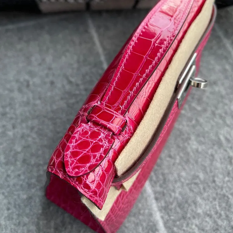KELLY POCHETTE SHINY MISSISSIPPIENSIS ALLIGATOR LEATHER ROSE EXTREME WITH PALLADIUM HARDWARE (PHW) - 6