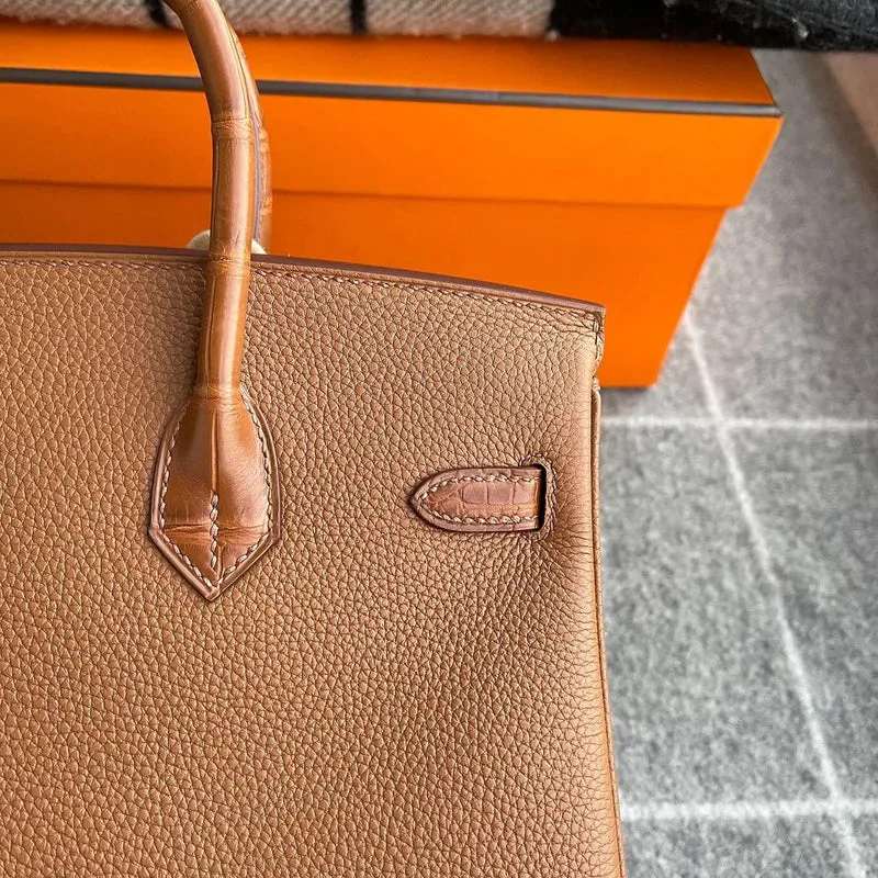 BIRKIN 25 TOUCH MISSISSIPPIENSIS ALLIGATOR LEATHER & TOGO LEATHER GOLD WITH PALLADIUM HARDWARE (PHW) - 4