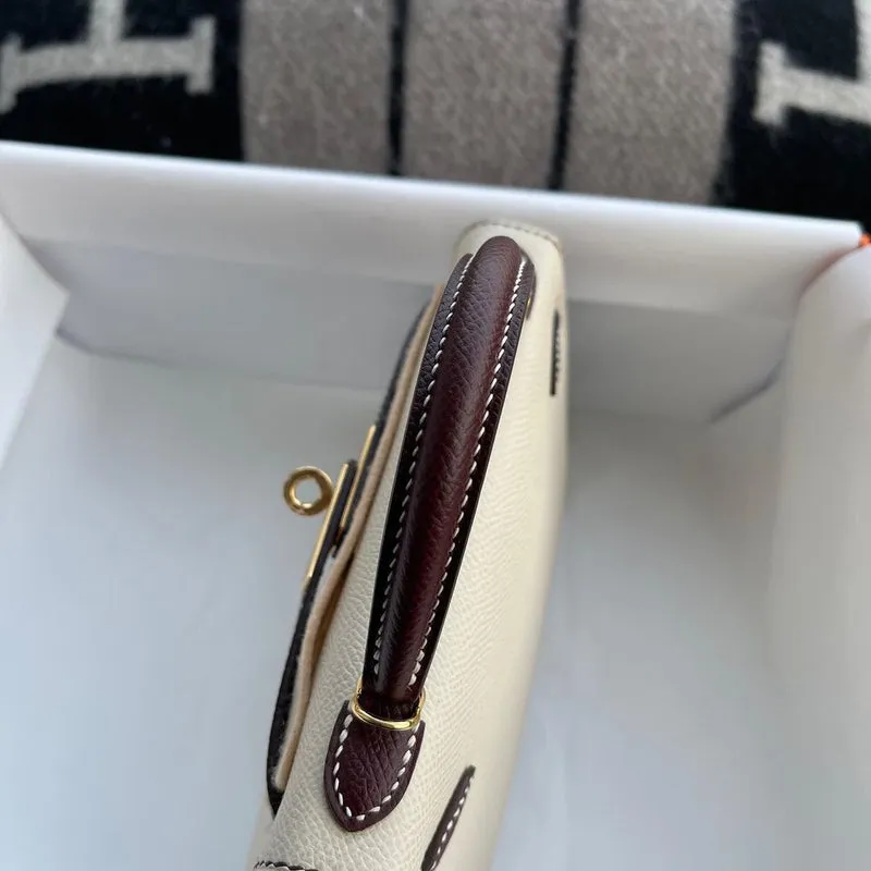 MINI KELLY II (20) EPSOM LEATHER HORSESHOE STAMP (HSS) BI-COLOR CRAIE & BORDEAUX WITH GOLD HARDWARE (GHW) - 5