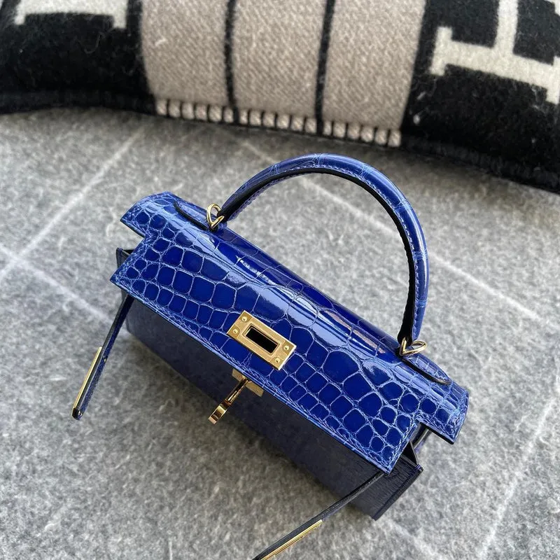 MINI KELLY II (20) SHINY MISSISSIPPIENSIS ALLIGATOR LEATHER BLUE ELECTRIC WITH GOLD HARDWARE (GHW) - 3