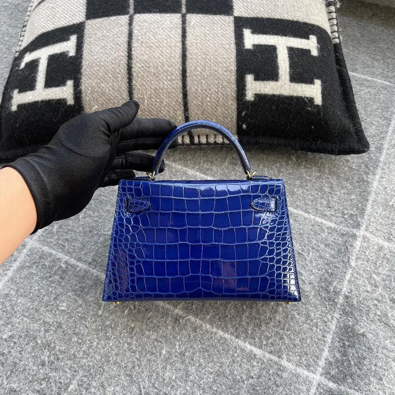 MINI KELLY II (20) SHINY MISSISSIPPIENSIS ALLIGATOR LEATHER BLUE ELECTRIC WITH GOLD HARDWARE (GHW) - 2