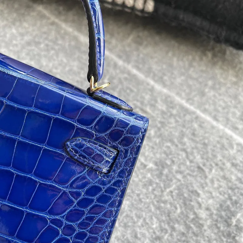 MINI KELLY II (20) SHINY MISSISSIPPIENSIS ALLIGATOR LEATHER BLUE ELECTRIC WITH GOLD HARDWARE (GHW) - 4