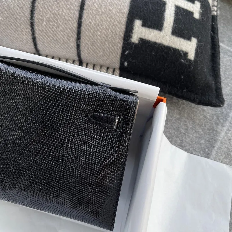 KELLY POCHETTE NOIR (BLACK) LIZARD (LÉZARD) WITH PALLADIUM HARDWARE (PHW) - 4