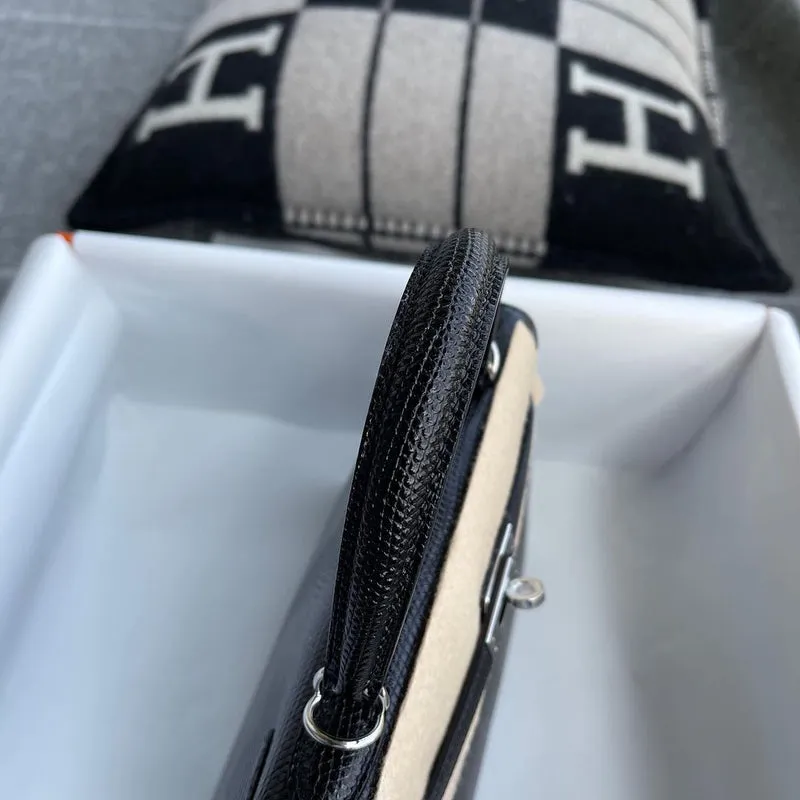 KELLY 25 NOIR (BLACK) LIZARD WITH PALLADIUM HARDWARE (PHW) - 5