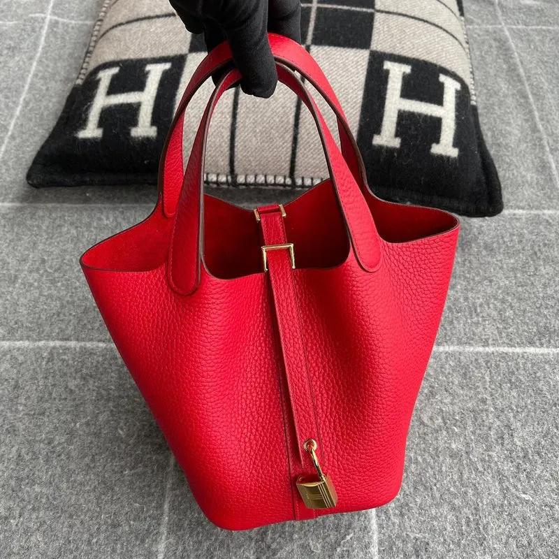 PICOTIN 18 LOCK CLEMENCE LEATHER ROUGE CASAQUE WITH GOLD HARDWARE (GHW) - 3
