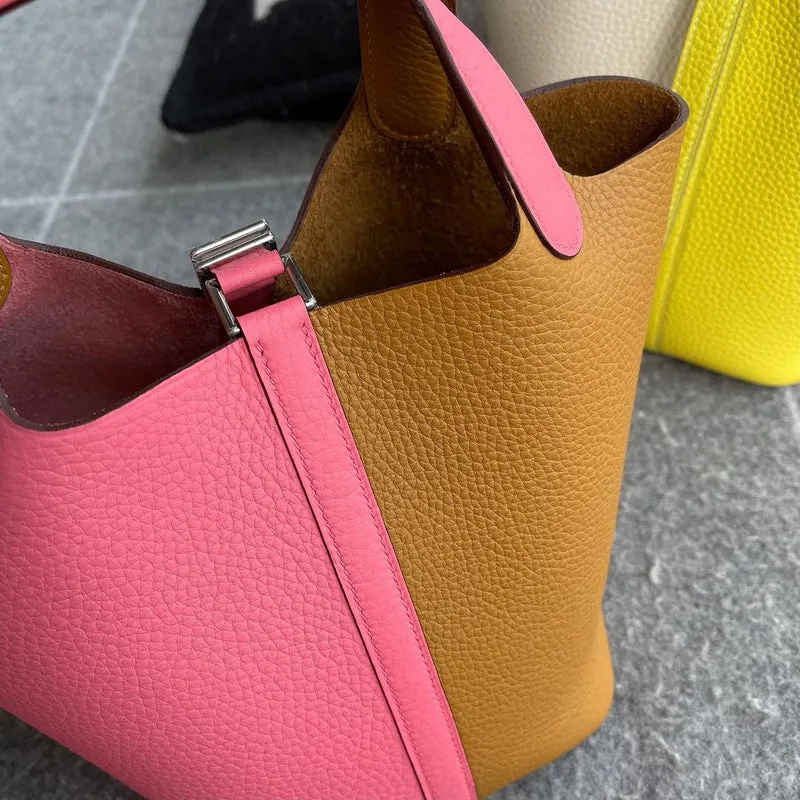 PICOTIN 18 LOCK CLEMENCE LEATHER BI-COLOR ROSE AZALEE & SESAME WITH PALLADIUM HARDWARE (PHW) - 4