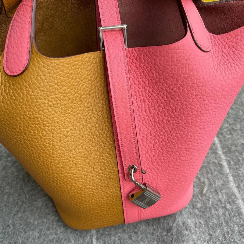 PICOTIN 18 LOCK CLEMENCE LEATHER BI-COLOR ROSE AZALEE & SESAME WITH PALLADIUM HARDWARE (PHW) - 2