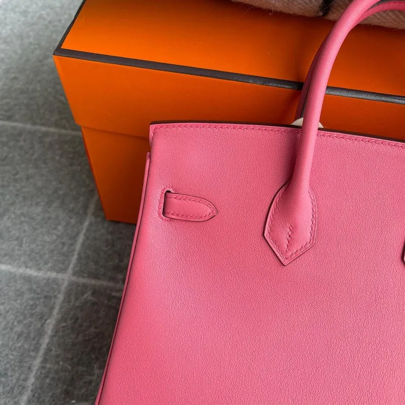 BIRKIN 25 SWIFT LEATHER ROSE AZALEE WITH PALLADIUM HARDWARE (PHW) - 4