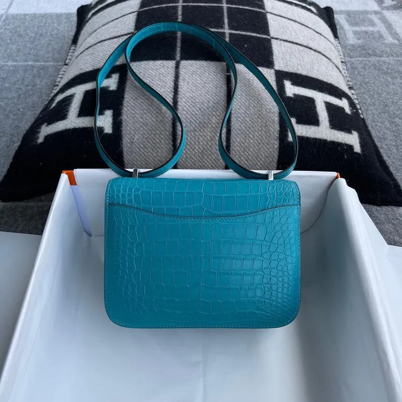 CONSTANCE 18 (MINI) MATTE MISSISSIPPIENSIS ALLIGATOR LEATHER BLEU PAON WITH PALLADIUM HARDWARE (PHW) - 2