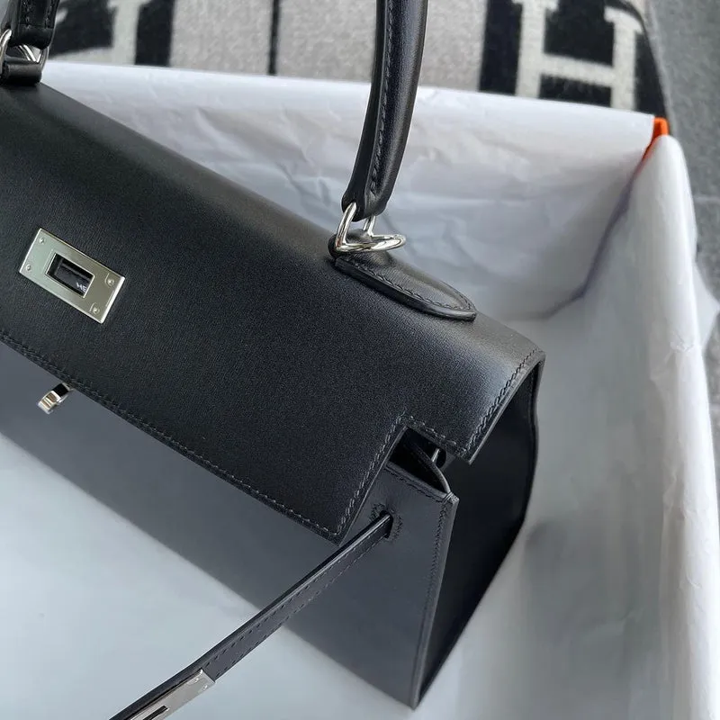 KELLY 32 BLACK BOX CALF LEATHER WITH PALLADIUM HARDWARE (PHW) - 3