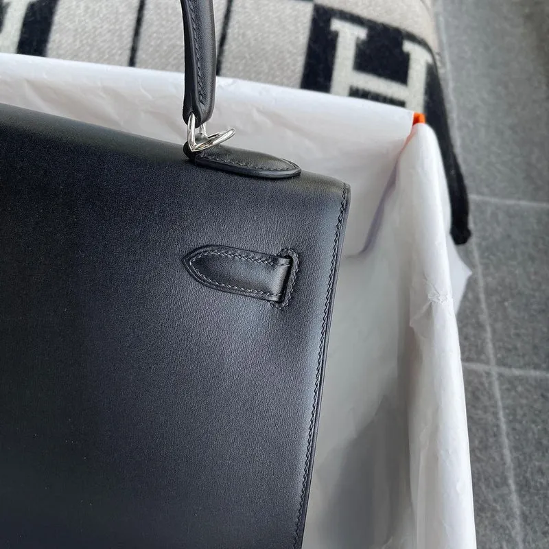 KELLY 32 BLACK BOX CALF LEATHER WITH PALLADIUM HARDWARE (PHW) - 4