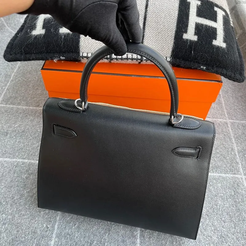 KELLY 32 BLACK BOX CALF LEATHER WITH PALLADIUM HARDWARE (PHW) - 2