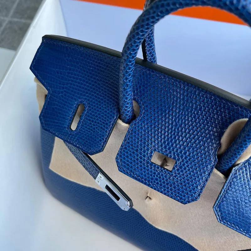 BIRKIN 25 LIZARD LEATHER 7T BLUE ELECTRIC WITH PALLADIUM HARDWARE (PHW) - 3