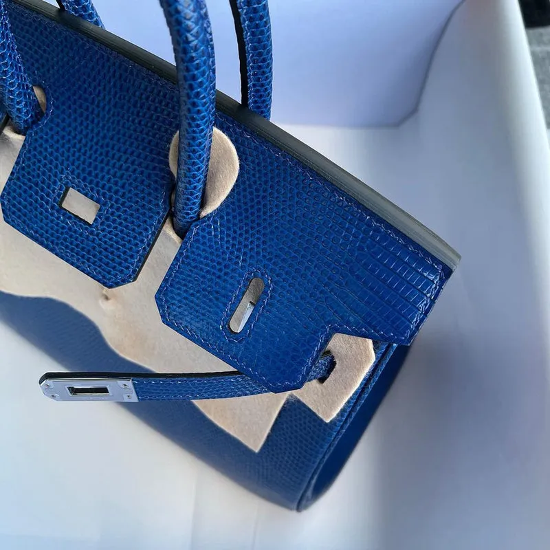 BIRKIN 25 LIZARD LEATHER 7T BLUE ELECTRIC WITH PALLADIUM HARDWARE (PHW) - 4
