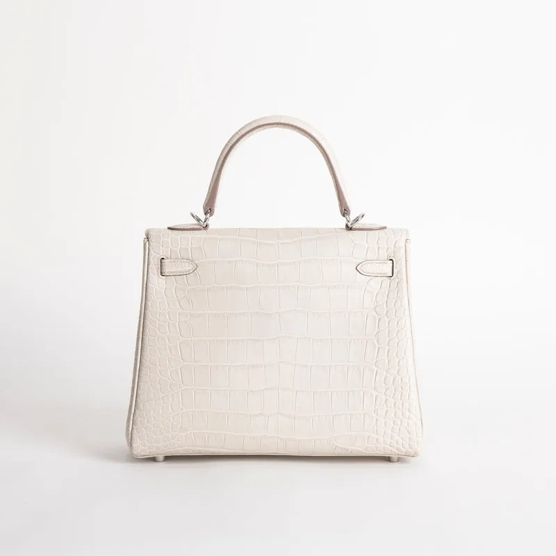 KELLY 25 MATTE MISSISSIPPIENSIS ALLIGATOR LEATHER BETON WITH PALLADIUM HARDWARE (PHW) - 3