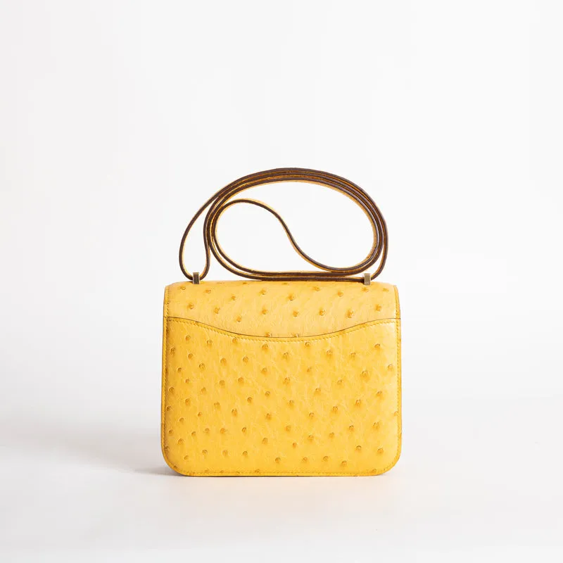 CONSTANCE 18 (MINI) OSTRICH LEATHER JAUNE AMBRE WITH GOLD HARDWARE (GHW) - 2