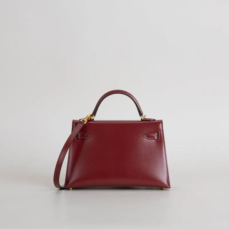MINI KELLY II (20) BOX CALF LEATHER ROUGE H WITH GOLD HARDWARE (GHW) - 3