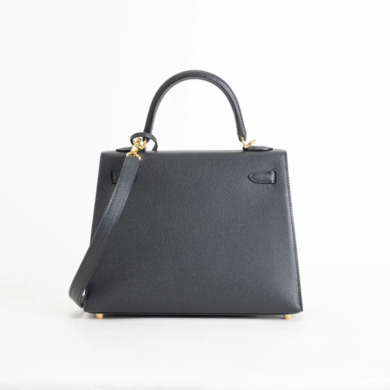 KELLY 25 EPSOM LEATHER NOIR (BLACK) WITH GOLD HARDWARE (GHW) - 3
