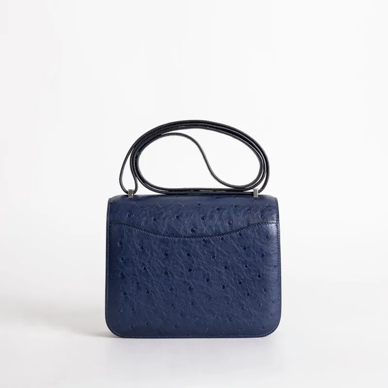 CONSTANCE 18 (MINI) OSTRICH LEATHER BLEU SAPHIR WITH PALLADIUM HARDWARE (PHW) - 2
