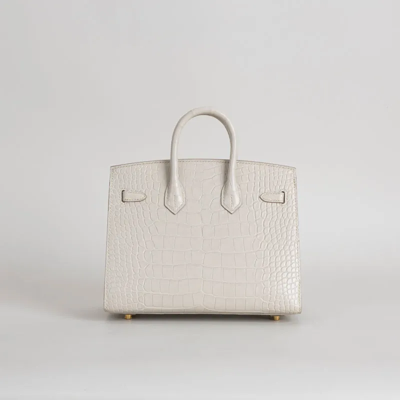 BIRKIN 20 (SELLIER SHAPE) MATTE MISSISSIPPIENSIS ALLIGATOR LEATHER BETON WITH GOLD HARDWARE (GHW) - 3