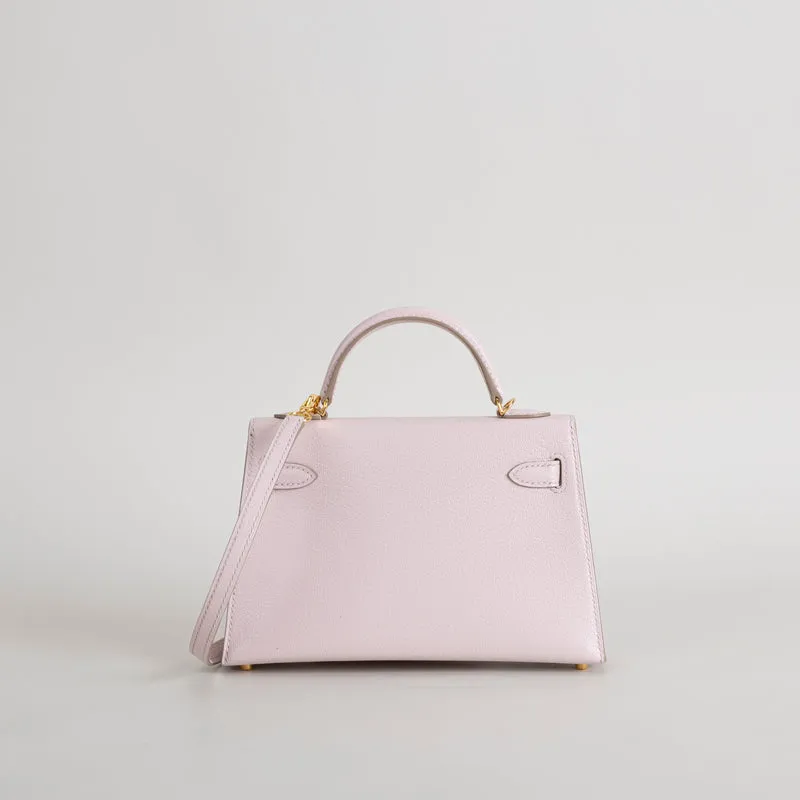 MINI KELLY II (20) CHEVRE LEATHER ROSE DARLING WITH GOLD HARDWARE (GHW) - 3