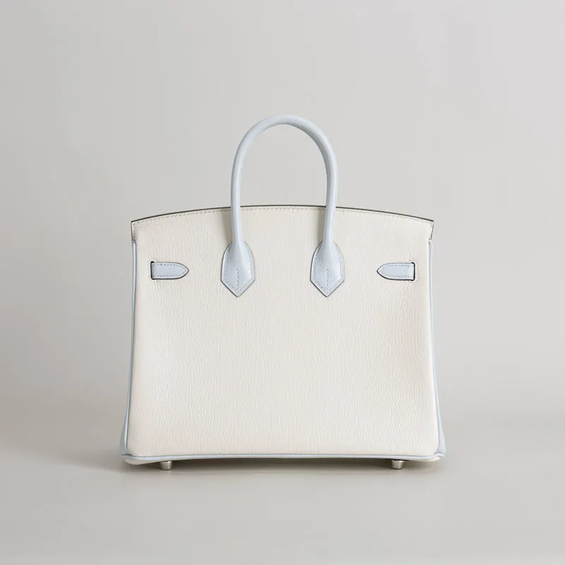 BIRKIN 25 CHEVRE LEATHER HORSESHOE STAMP (HSS) BI-COLOR BETON & BLEU BRUME WITH PALLADIUM HARDWARE (PHW) - 3